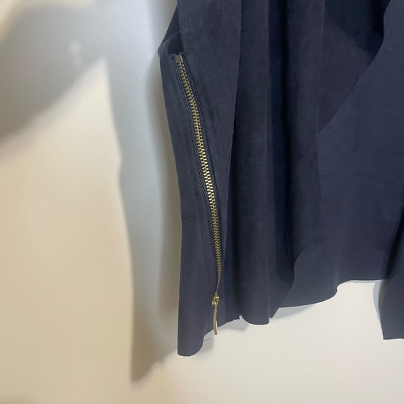 Chico's Women's Faux Suede Open Front Short Sleeve Cardigan Navy size 3 - Picture 2 of 6